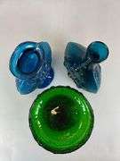 Group of Blenko Style Textured Art Glass Vases and Compote