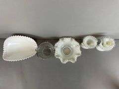 Group of Vintage White Glass Dishes