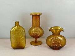 Group of Blenko Style Textured Art Glass Vases and Bottle