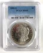 PCGS Graded 1881-S US $1 Morgan Silver Dollar MS65