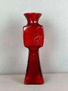 Sun Emblem Red Textured Glass Vase