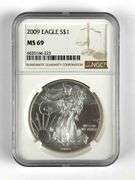 NGC Graded 2009 US $1 Silver Eagle 1oz Fine Silver Dollar MS69