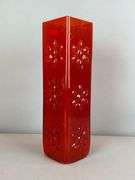 Blenko Floral Relief Red Glass Vase