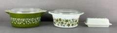 Set of 3 Pyrex Spring Blossum Glass Casseroles and Butter Dish