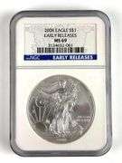 NGC Graded 2008 US $1 Silver Eagle 1oz Fine Silver Dollar MS69
