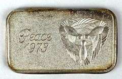 1973 Silvertowne Peace 1 oz .999 Fine Silver Ingot/ Bar