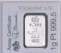 PAMP Suisse 1 Gram .9995 Fine Platinum Ingot / Bar.
