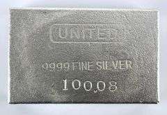 United 100.08 oz .999 Fine Silver Ingot/ Bar