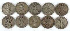 Group of 10 Walking Liberty 90% Silver Half Dollars