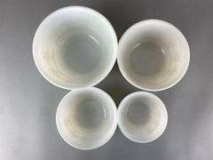 Set of 4 White Glass Wheat Motif Nesting Mixing Bowls