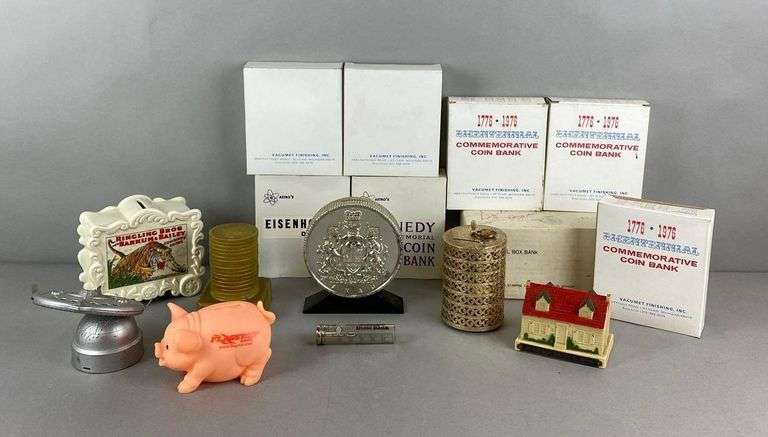Group of 16 Assorted Coin Banks - Matthew Bullock Auctioneers