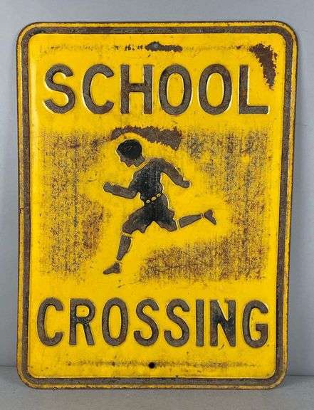 Vintage Embossed School Crossing Metal Street Sign