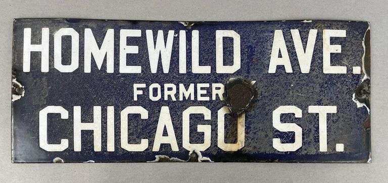 Vintage Homewild Ave. Former Chicago St. Porcelain Sign