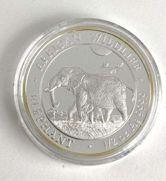 2022 Somali Republic 50 Shillings African Wildlife Elephant 1/2 oz .999 Silver Coin