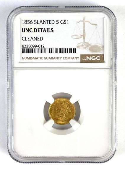 NGC Graded 1856 Slanted 5 US $1 Indian Princess Head Gold Coin UNC Details