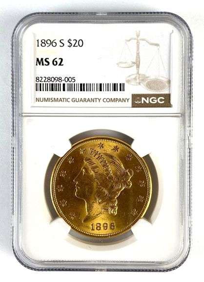 NGC Graded 1896-S US $20 Liberty Head Gold Coin MS62