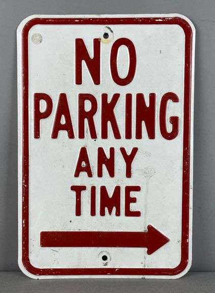 Vintage Embossed No Parking Any Time Metal Street Sign