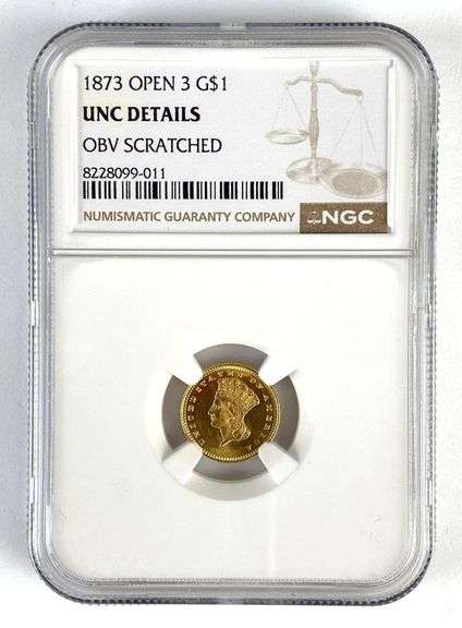 NGC Graded 1873 Open 3 US $1 Indian Princess Head Gold Coin UNC Details