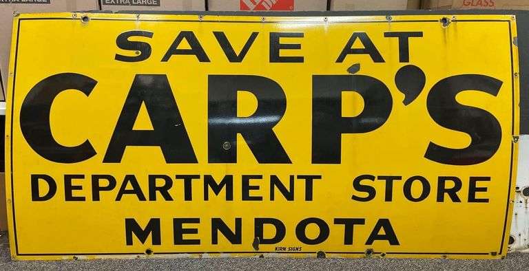 Huge Vintage Mendota IL. Carps Furniture Store Porcelain Advertising Sign