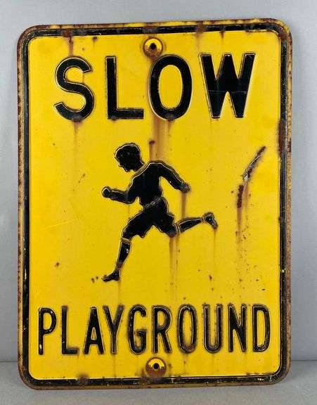 Vintage Embossed Slow Playground Metal Street Sign