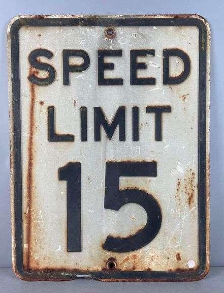 Vintage Embossed Speed Limit 15 Metal Street Sign