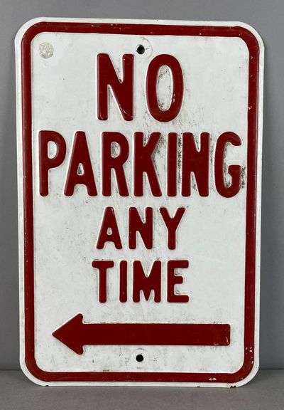 Vintage Embossed No Parking Any Time Metal Street Sign
