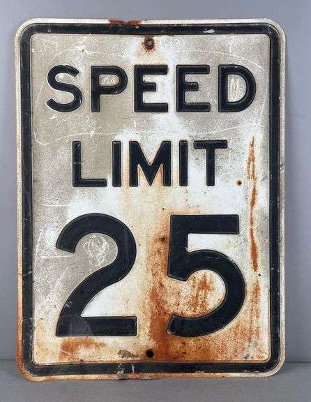 Vintage Embossed Speed Limit 25 Metal Street Sign