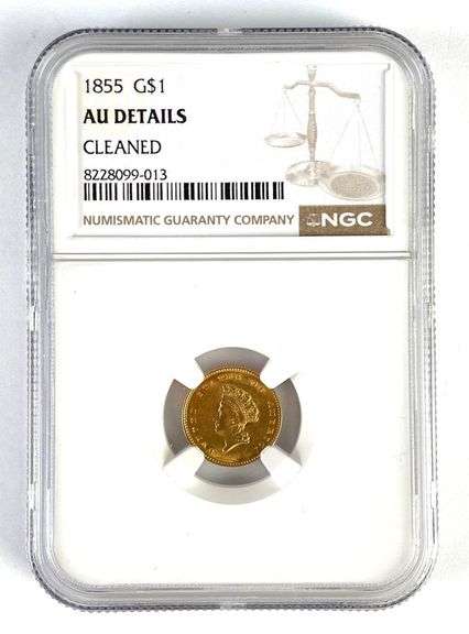 NGC Graded 1855 US $1 Indian Princess Head Gold Coin AU Details