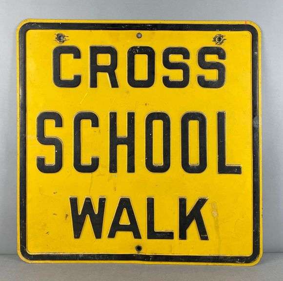 Vintage Embossed School Crosswalk Metal Street Sign