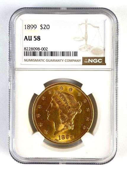 NGC Graded 1899 US $20 Liberty Head Gold Coin AU58