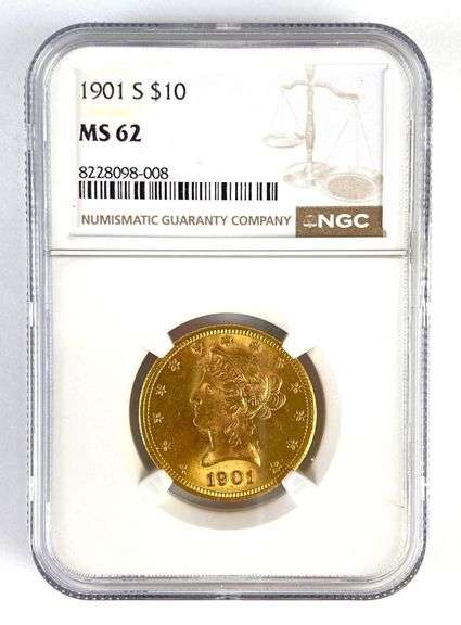 NGC Graded 1901-S US $10 Liberty Head Gold Coin MS62