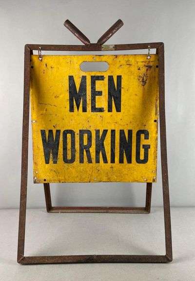 Vintage Metal Men Working A-Frame Street Sign