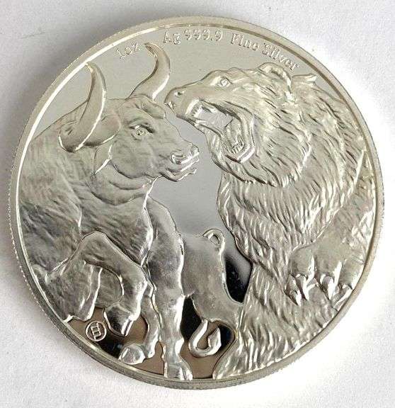 2022 Tokelau $5 Bull vs Bear 1 oz .999 Fine Silver Coin