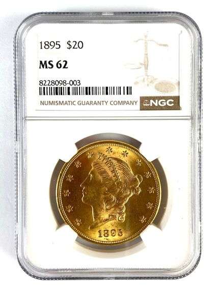 NGC Graded 1895 US $20 Liberty Head Gold Coin MS62