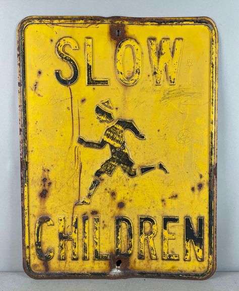 Vintage Embossed Slow Children Metal Street Sign