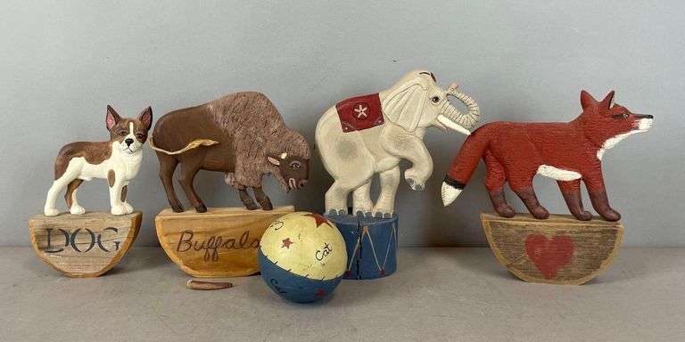 Group of Sprengelmeyer Carved Wood Animal Figures - Matthew Bullock ...