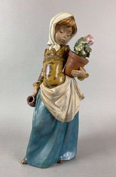 Lladro Porcelain Girl with Geranium Figurine