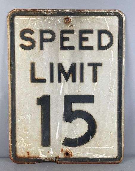 Vintage Embossed Speed Limit 15 Metal Street Sign