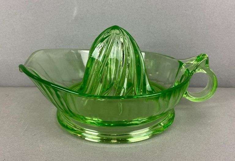 Vintage Green Uranium Glass Juicer