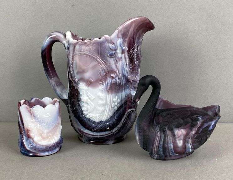 Group of 3 Vintage Purple Slag Items