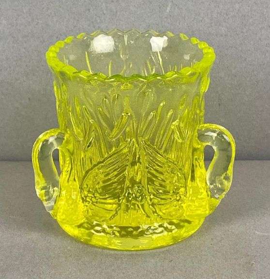 Vintage Yellow Uranium Glass Toothpick Holder