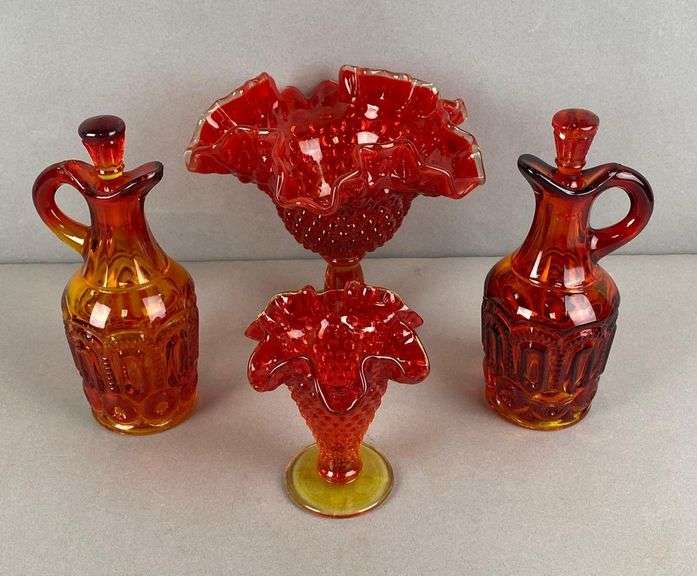 Group of 4 Vintage Amberina Glass Items