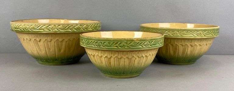 Group of 3 Antique Hull Gothic Arches Pottery Mixing Bowls