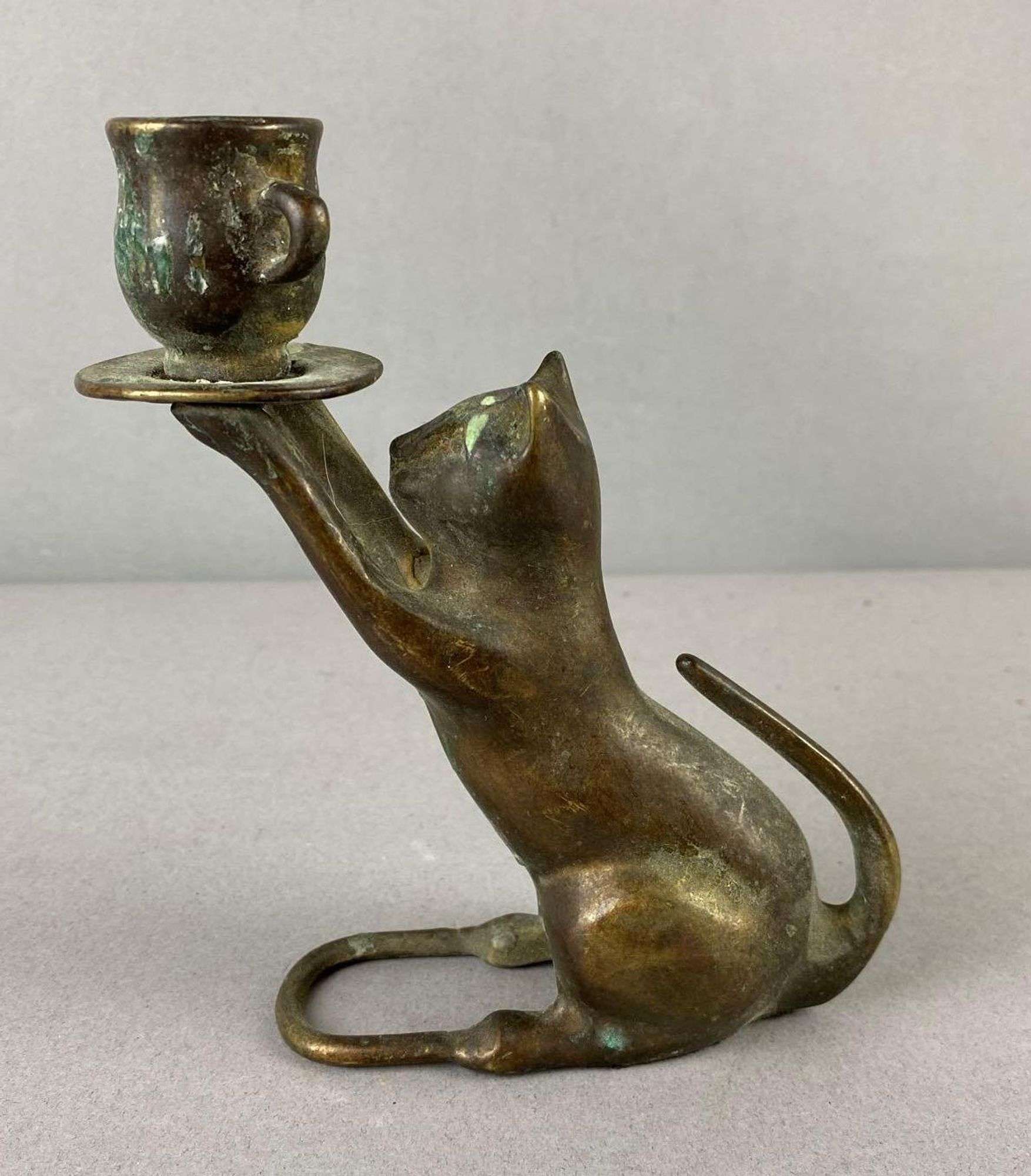 French Art Deco Brass Cat Candleholder - Matthew Bullock Auctioneers