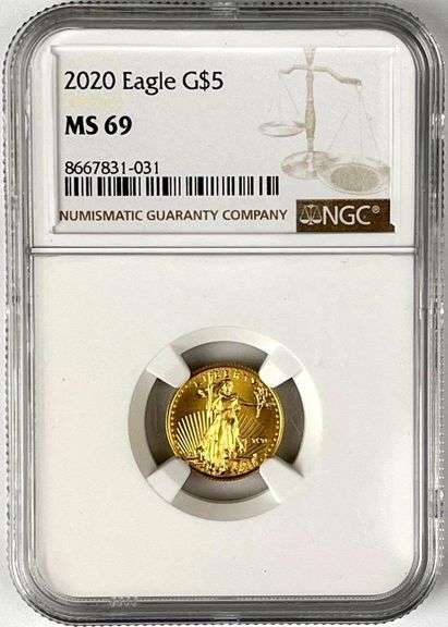 2020 US $5 American Gold Eagle 1/10 oz Fine Gold Coin NGC MS69
