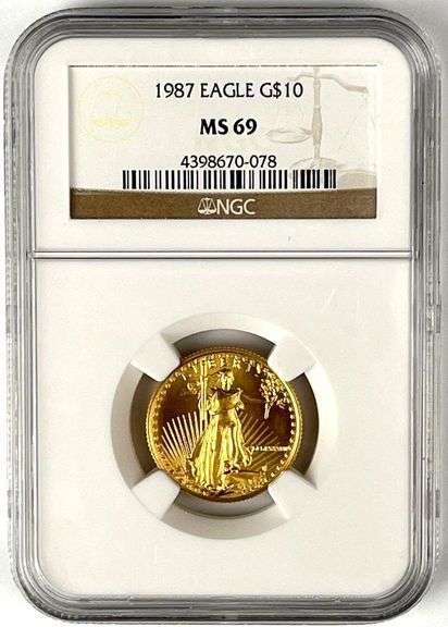 1987 US $10 American Gold Eagle 1/4 oz Fine Gold Coin NGC MS69