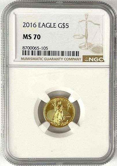 2016 US $5 American Gold Eagle 1/10 oz Fine Gold Coin NGC MS70
