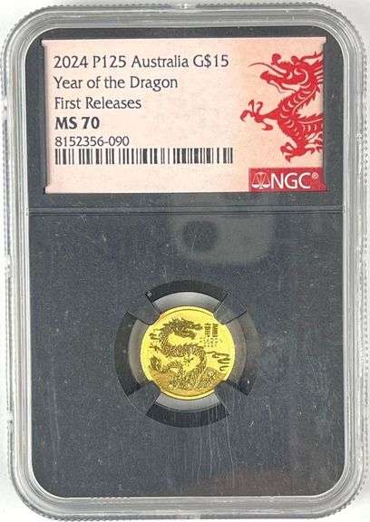 2024 P125 Australia $15 Year of the Dragon 1/10 oz 9999 Fine Gold Coin NGC MS70