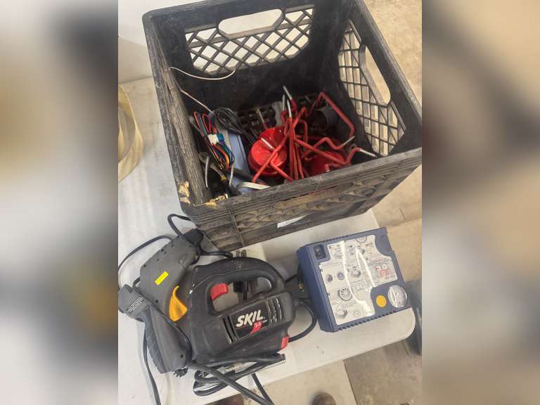 Tire Inflator, Glue Gun, Saw, Wall Hooks