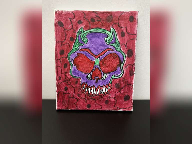 Skull with Fresh Poppies